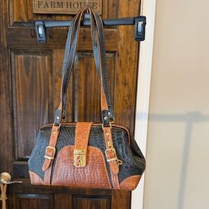 Paolo Black and Brown Croc-Embossed Shoulder Bag